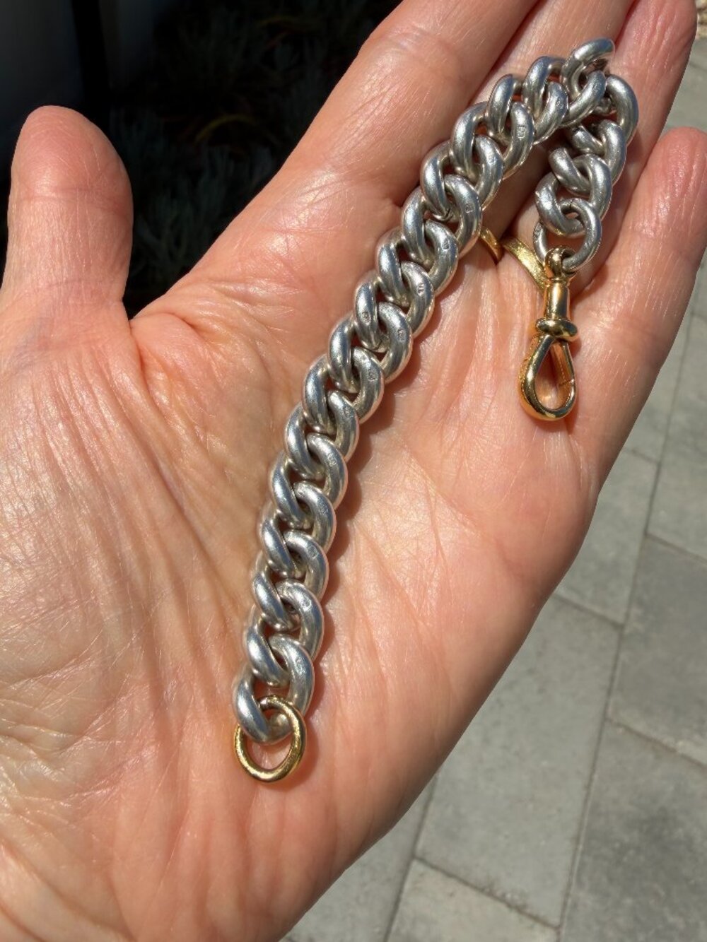 Chunky antique sterling silver Albert curb chain bracelet with dog clip